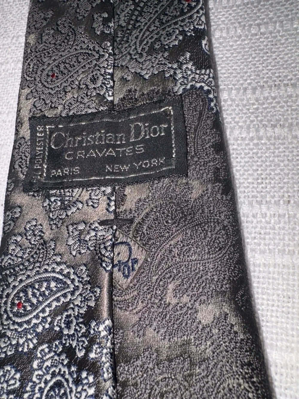 Vintage Christian Dior Monsieur Paisley Tie Black Gray Luxury Necktie